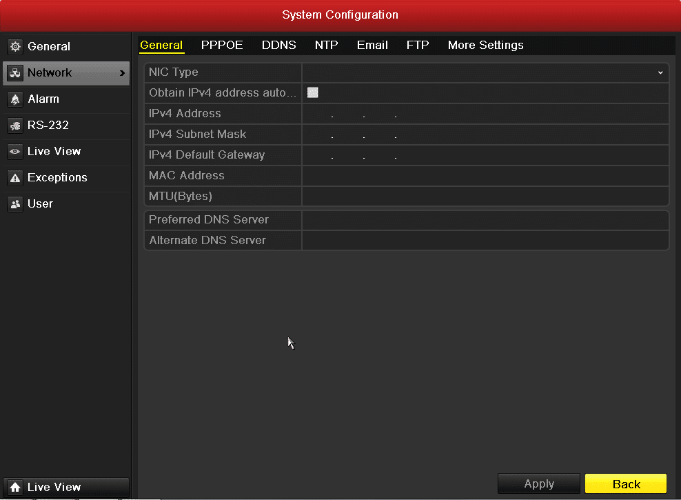 صفحه Configuration - قسمت Network